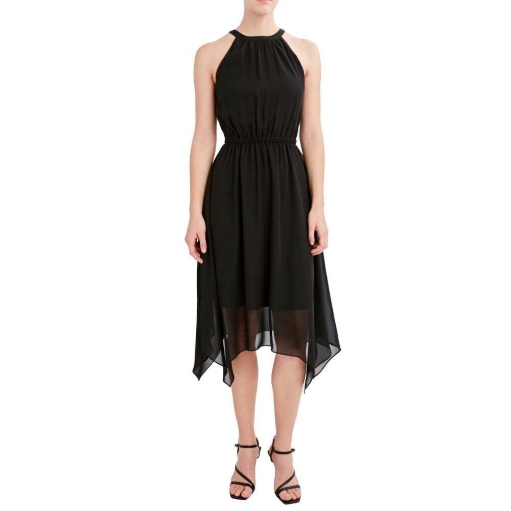 Anthropologie Pins and Needles Black Halter Chiffon Dress Size M